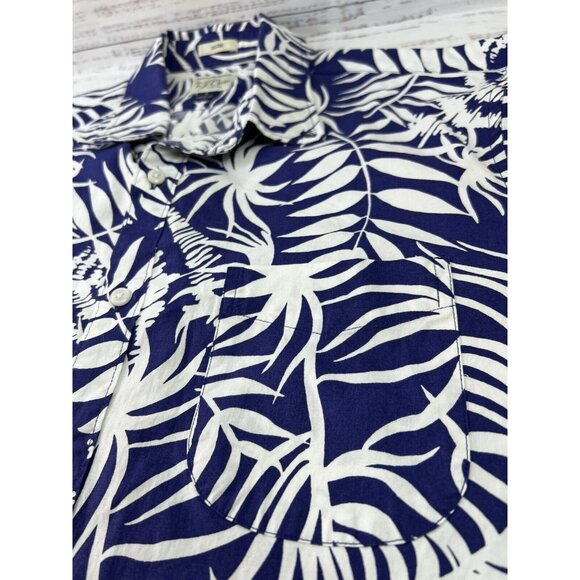 J Crew shirt Mens L Blue Floral Printed Long-Sleeve Slim Stretch Casual Tropical - Picture 10 of 12